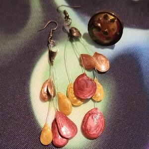 🍂Chic Multicolor Autumn Abstract Teardrop Earrings & Ring Set.
